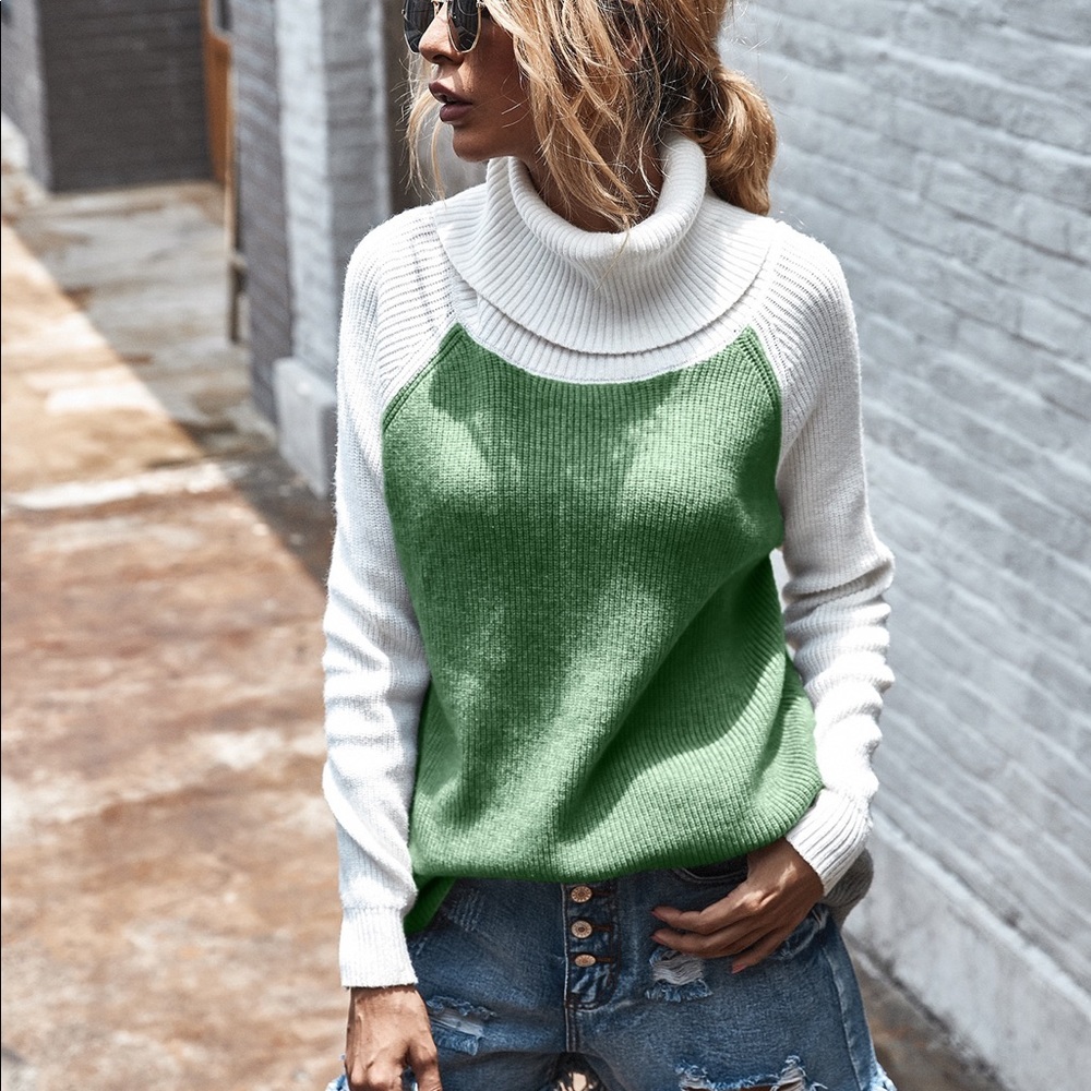 🍁🆕Olive Green & White Turtle Neck Sweater - Picture 5 of 7